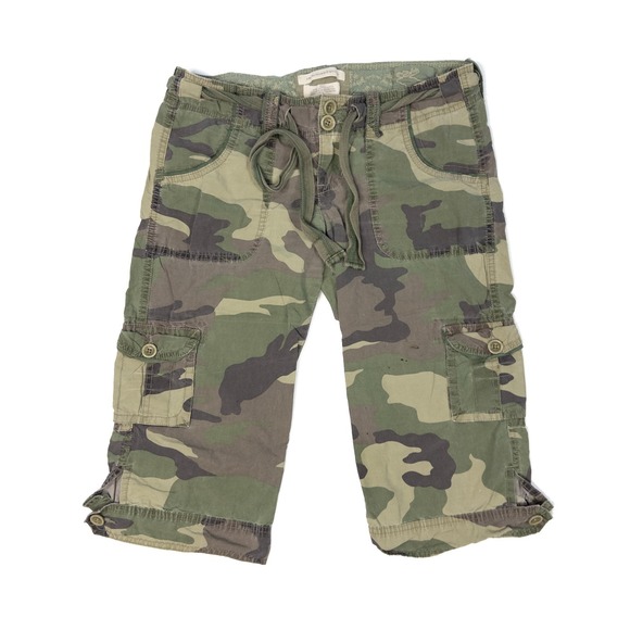 Y2K Abercrombie & Fitch Capri Cargo Pants Womens Size Small Camo Low Rise - Picture 1 of 10